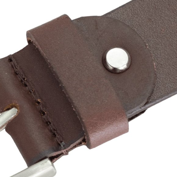 Genuine Leather Men Belt Brown with Heavy Silver Buckle - Picture 4 of 6